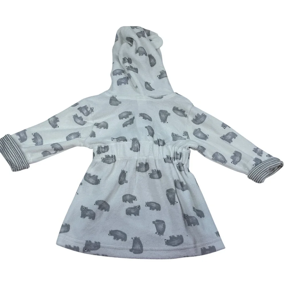 Just One You by Carter's Baby White Bear Print Bath‎ Robe Tie Waist  Size 0-9M
